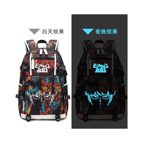 2020 Mob Psycho 100 BackpackPrinting laptop bag Men Travel bags USB Mobu luminous pattern Oxford school bag women