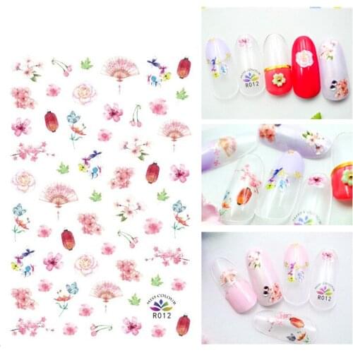 3D Nail Sticker Autumn Small Compact Adhesive Stickers Butterfly Flowers Lantern Fan Stickers for Manicure Nail Art Decoration