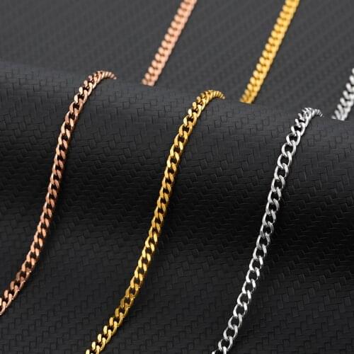 4mm Stainless Steel Cuban Chain Necklace for Men Women Basic Punk Cuban Link Chain Chokers Vintage Rose Gold Color Curb Chain