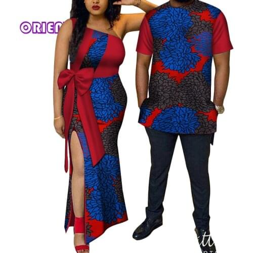 2 pcs african clothes for couples african dresses for couples Bazin Riche African Print men shirt and women dress WYQ114