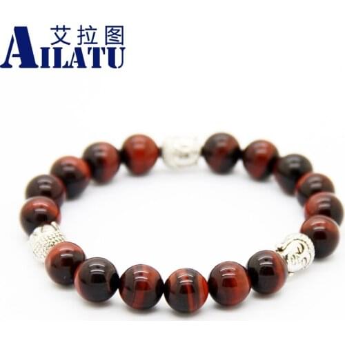 Ailatu Fashion Natural Red Tiger Eye Buddha Head Beads Bracelet Mens Prayer Mala Jewelry Masculinas Pulseras Hombre Bracciali