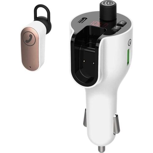 Car FM Transmitter Kit Car Charger Music Player BT5.0 With Wireless Earbud Support Hands-Free Calls