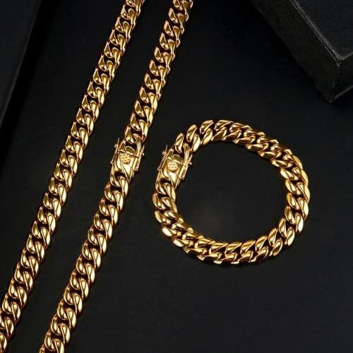 Hip-Hop Golden Curb Cuban Link Chain Stainless Steel Necklace for Men and Women Gold Silver Color Bracelet Fashion Jewelry