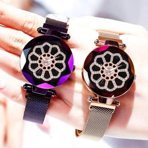 Hot Sale Women Magnet Buckle Starry Sky Flower Watches Luxury Ladies Fashion Female Wristwatches For Gift Clock