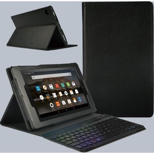 For Amazon Fire HD 8 Plus/Fire 7/Fire HD 8/Fire HD 10 PU Leather Holder Fold Tablet Case Cover+Bluetooth Keyboard+Stylus