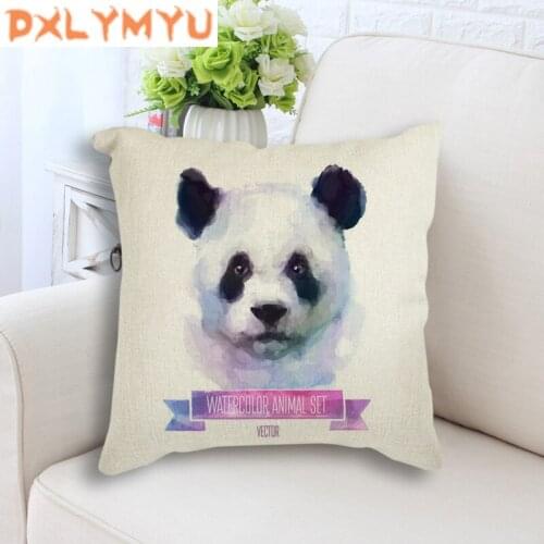 Panda Tiger Wolf Cat Cushion Cover Watercolor Animal Throw Pillowcase 45X45cm Linen Cotton Pillow Case For Home Decor