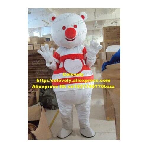 Friendly White Red Bear Mascot Costume Mascota Fancy Dress With Short Shirt Thin Long Arms Short Fat Legs White Gloves No.7864