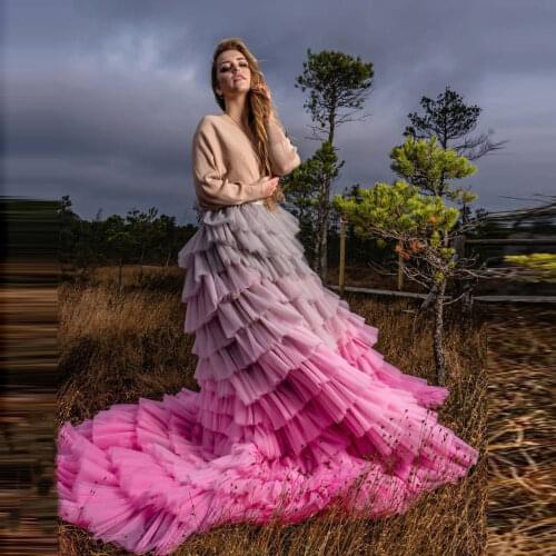 Elegant Exquisite Brightly Colored Gradient Skirt Floor Length Tulle Ruffle Layered Skirt Prom Skirt Custom Made Plus Size