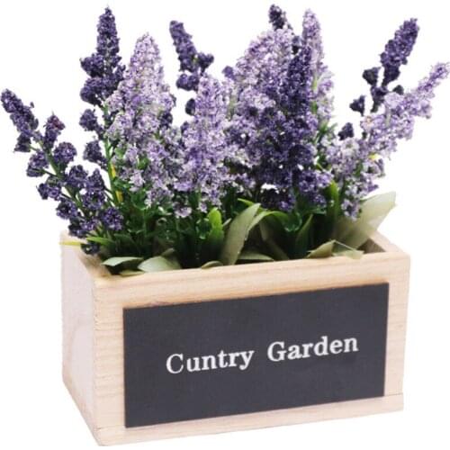Artificial Lavender Plant Floral Decor Ornaments Wooden Box Desk Mini Potted Table Centerpieces Simulation Room Fake Flower