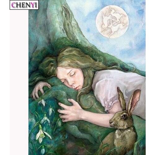 CHENYI 5D Diamond Painting Full Square/Round Drill Girl and Rabbit Paint With Diamonds Embroidery Cross Stitch Kits Home Decor