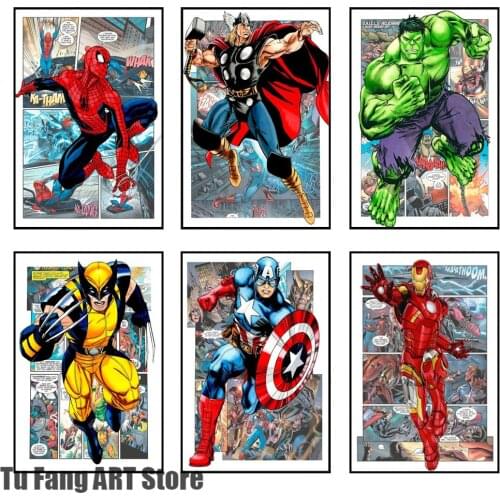 Marvel Canvas Painting Wall Art Superhero Spider Man Captain America Cartoon Posters and Prints Room Decoration Home Decor