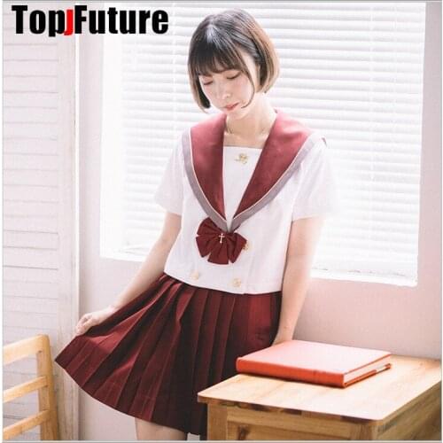 Red short long sleeve JK uniform sailor suit Rose Poetry orthodox middle suit school uniform christmas pairty dress student