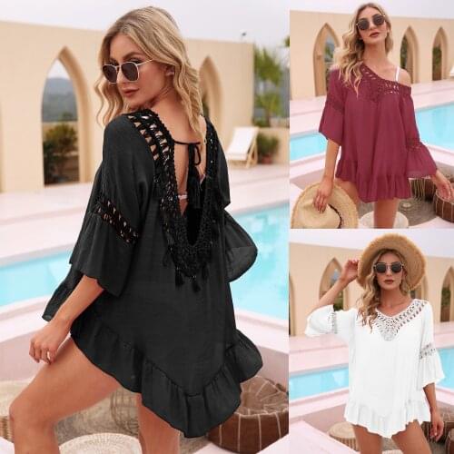Summer Sexy Chiffon Tassels Beach Dress Bikini Women Swimsuit Cover Up Swimwear Bathing Suits Loose Chiffon Floral Cover Ups