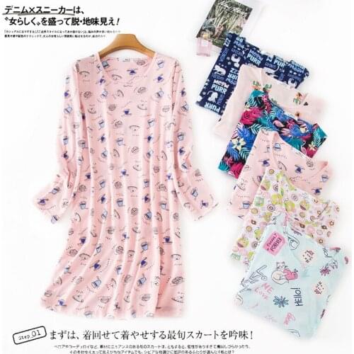 Summer Cotton Short-Sleeved Nightgown Round Neck Cute Cartoon Print Home Service European Version Ladies Plus Size Nightdress