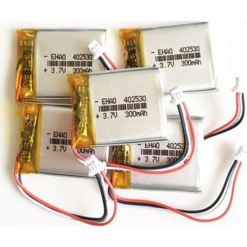 5 pcs 3.7V 300mAh lithium polymer lipo rechargeable battery JST 1.0mm 3pin connector 402530 for MP3 GPS headset smartwatch