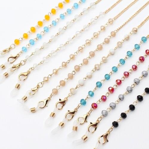 Fashion Acrylic Crystal Glasses Neck Strap Chain Acrylic Crystal Multicolor Beads Eyeglasses Necklace Metal Sunglasses Cord