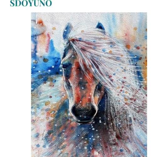 SDOYUNO Oil Paint By Numbers Kits Animals Painting By Numbers On Canvas Frameless 60x75cm Horse Hand Painting DIY Home Decor