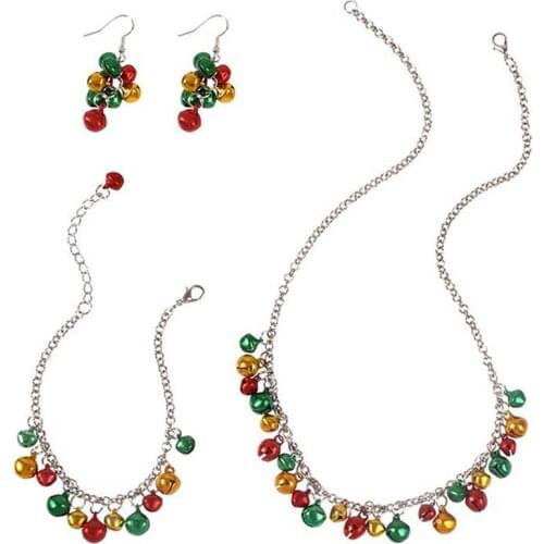 Creative Christmas Jewelry Set Colorful Bell Decor Necklace Bracelet Dangle Earring For Women Girls Jewelry Accessories
