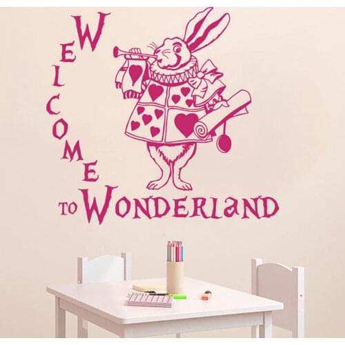 Wall Decal Quote Welcome to Wonderland Rabbit Sayings Alice in Wonderland Baby Room Kids Vinyl Sticker Home Decor Mural B676