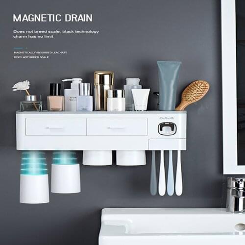 Wall Mount Magnetic Adsorption Inverted Toothbrush Holder Automatic Toothpaste Dispenser Storage Rack Bathroom Accessories Bath