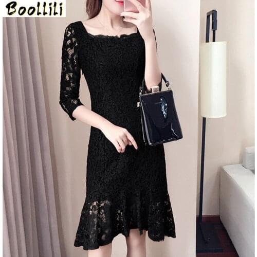 Boollili 2020 New Elegant Ladies Red Lace Dress Women Autumn Winter Slim Sexy Party Dresses Vestido Casual Womens Clothing