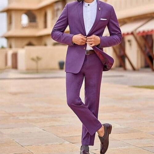 New Fashion Handsome Classic Formal Men Violet Solid Color Suit Slim Wedding Dinner Groom Wear Men Business Casual Male Clothing