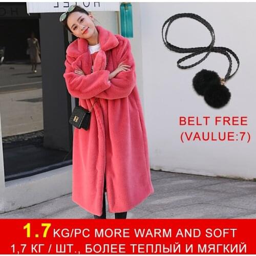 Faux Rabbit Fur Coat 2019 New Winter Long Fluffy Furry Thick Warm Plush Coat Solid Fashion Female Overcoat Outerwear