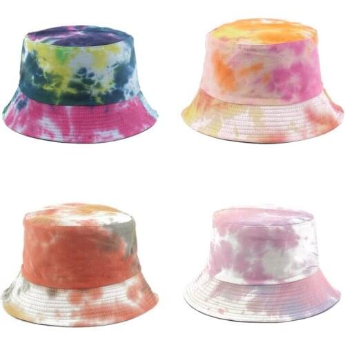 2020 Fashion Harajuku Tie-Dye Reversible Bucket Hat Summer Sun Hats for Women Men Fishing Hat Graffiti Hip Hop Bucket Cap Cheap