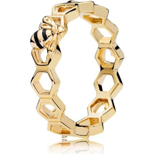 Authentic 925 sterling Silver Limited Edition Honeybee Pan Ring Shine & Black Enamel Fit Eur oPean Jewelry