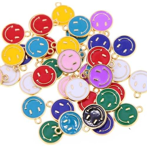 10Pcs/Lot 12*15mm KC Gold Color Tone Alloy Enamel Cute Smiling Face Charms Pendant For DIY Earring Jewelry Ornament