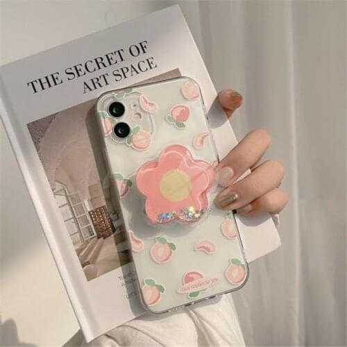 Retro Sweet Summer Peach Bracket Transparent Phone Case For iPhone 11 12 Pro Max Xr Xs Max 7 8 Plus X 7Plus case Cute Soft Cover
