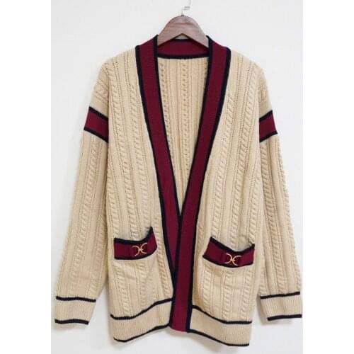 S family autumn winter 2020 French casual loose wool cashmere knitted cardigan womens contrast coat 20337