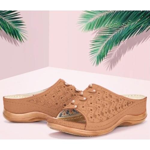 2020 Summer Wedge Sandals Retro Open Toe Casual Sandalias Ladies Mesh Breathable Low Heel Shoe Beach Sandal Feminina