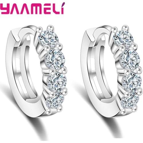 100% Real 925 Sterling Silver Crystal Round Circle Earring for Women Girls Hot Sale Rhinestone Jewelry Gift Wedding Party