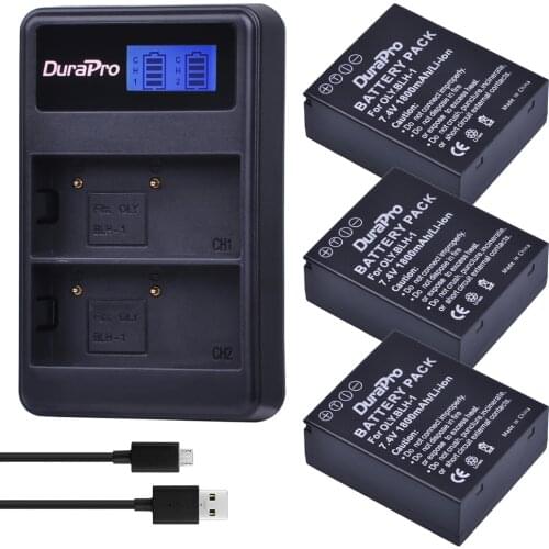 3pc 1800mAH BLH-1 BLH1 BLH 1 Replacement Li-ion Battery and LCD Dual Charger for Olympus E-M1 Mark II EM1-2 EM1 Mark Camera