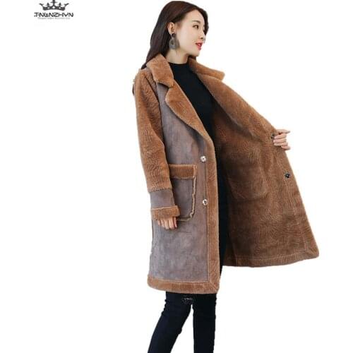 Tnlnzhyn 2019 New Winter Women Jacket Coat Medium Long Suede Lamb Wool Coat Thickening Super Warm Cotton Coat Y705