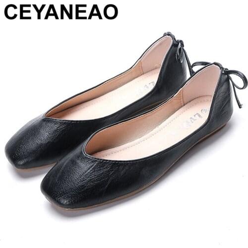 CEYANEAO2020 new women fashion square toe ballerinas shoes Bow spring autumn woman casual flat for woman