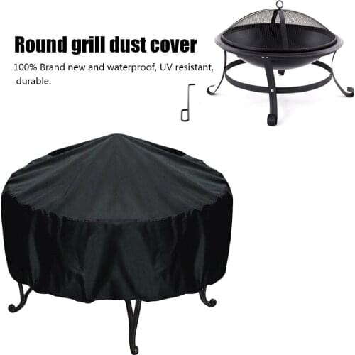 Outdoor Round Black Round BBQ Cover Outdoor Dust Waterproof Grill Cover Rain Dust Cover Fire Pit Cover Stove Accessories