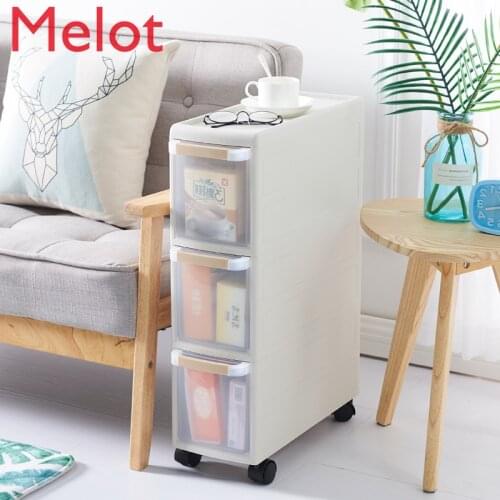 Japan Movable Plastic 18cm Seam Kitchen Living Room Storage Rack 2/3/4 Layer Bathroom Drawer Type Locker Cabinet Pulley
