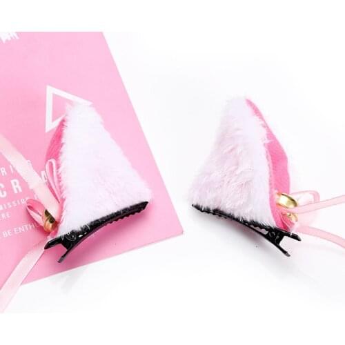 2Pcs/Lot Cartoons Cat Ears Hair Clip Girl Anime Cosplay Party Long Fur Hairpin with Bell Halloween Gift Women Hair Accessories