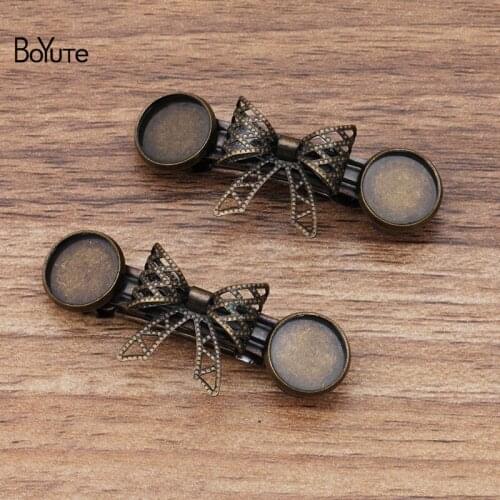 BoYuTe (5 Pieces/Lot) Antique Bronze Hair Clip Welding 12MM Blank Tray and 20MM Bow-knot Diy Jewelry Accessories Wholesale