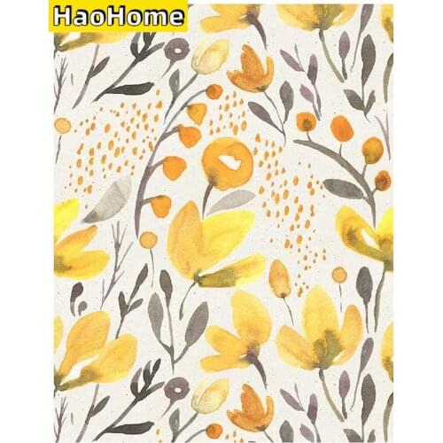 Yellow Fresh Floral Kapok Self-Adhesive Wallpaper Peel and Stick Removable Watercolor Seamless Prepasted Wallpaper Wall Mural