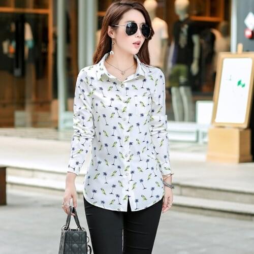 2021 Spring New Womens Long Style Print Shirts Comfortable Long Sleeve Women Chiffon Shirt Casual Plus Size Lady Blouses Tops