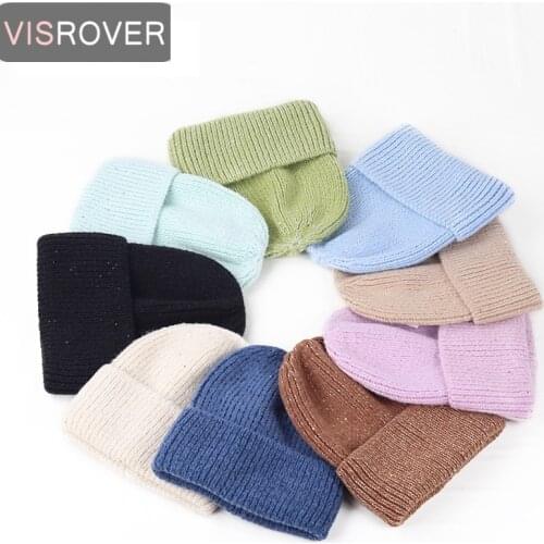 VISROVER 6 Colorway Unisex Solid Color Lurex Acrylic Woman Winter Hat Soft Autumn Bonnet Best Matched Woman Warm Skullies Gift
