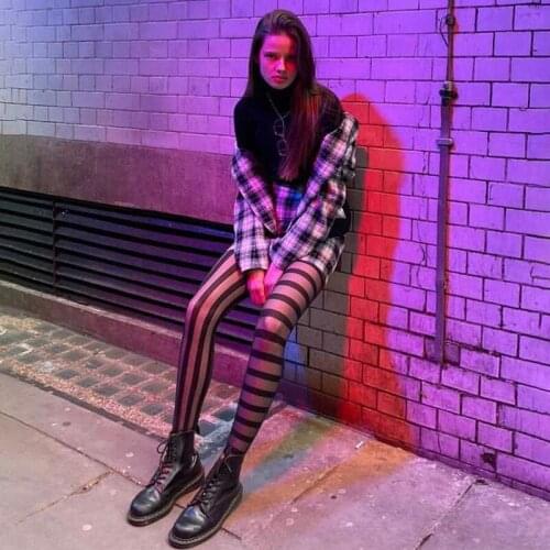 Women Mesh Sheer Stripe Tights Pantyhose See Through Sexy Club Tights Female Summer Autumn