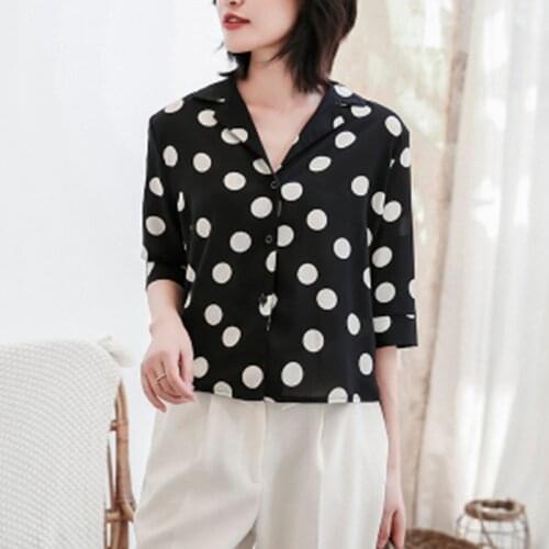 Vogue dot print Womens chiffon blouses casual loose tops office ladies shirts New Summer half sleeve Tops Blusas Mujer