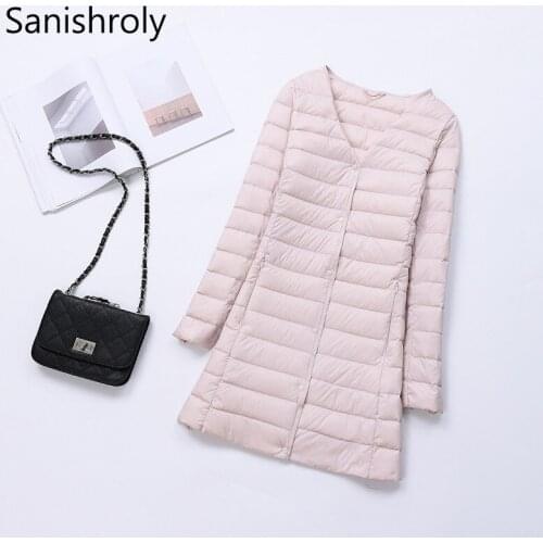 Sanishroly Two Wears Winter Long Coat Women Ultra Light Down Coat Parka Ladies White Duck Down Jacket Outerwear Plus Size SE388