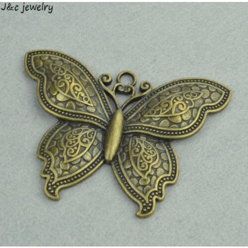2Pcs vintage antique bronze plated butterfly charms pendant 70*54mm D255