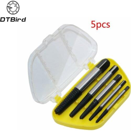 5Pcs/set Carbon Steel Screw Broken Speed Out Damaged Screw Extractor Drill Bit Guide Set Broken Bolt Remover Easy Out Set DT6