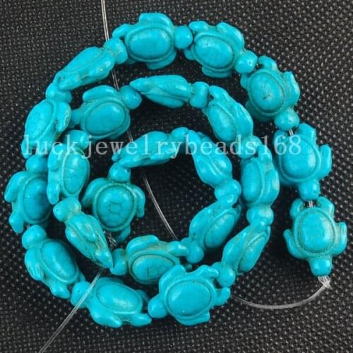 Free shipping Women Fashion Jewelry Blue Howlet Howlite Turtle Loose Beads 15.5" FG6204
